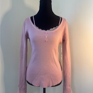 Sweet Rain Blush Ribbed Knit Top